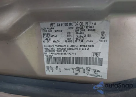 2000 Ford Expedition Xlt from USA, damaged, VIN 1FMRU1568YLA97744